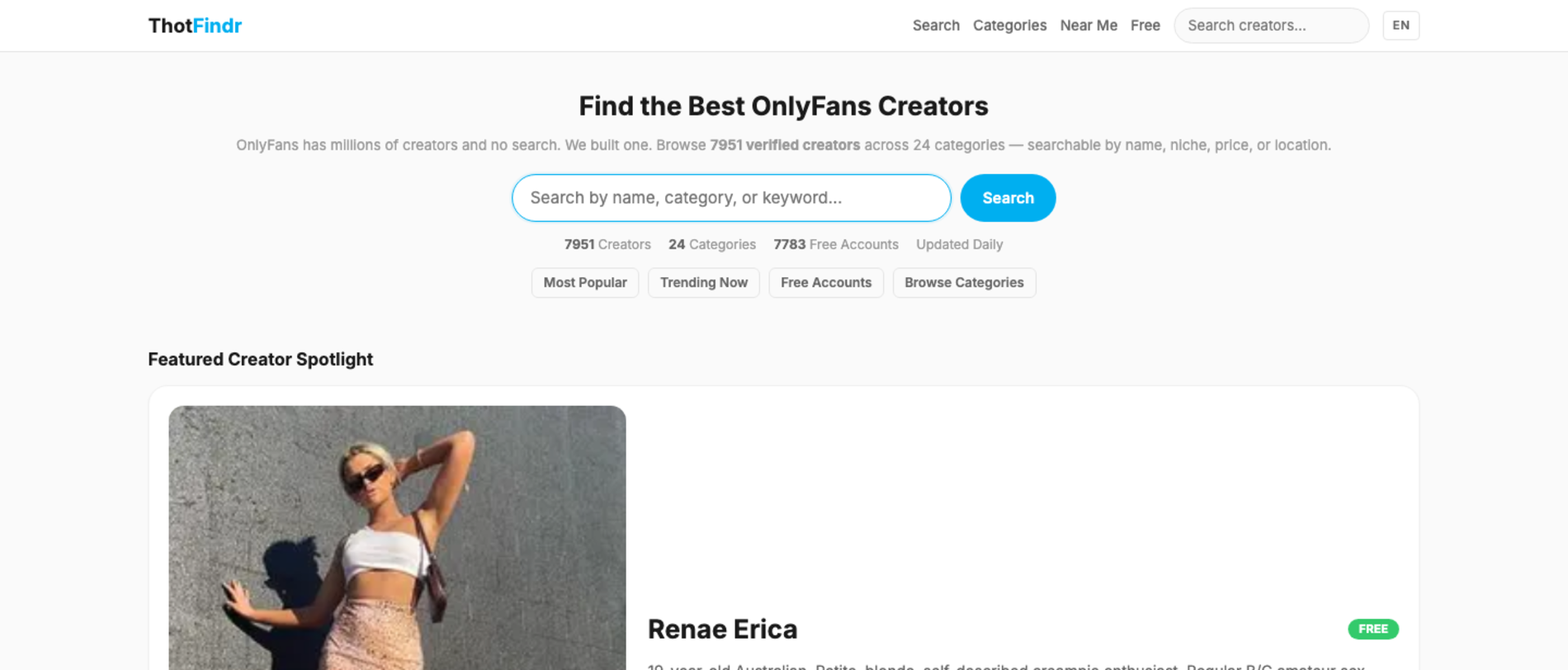 THOTFINDR.COM homepage screenshot